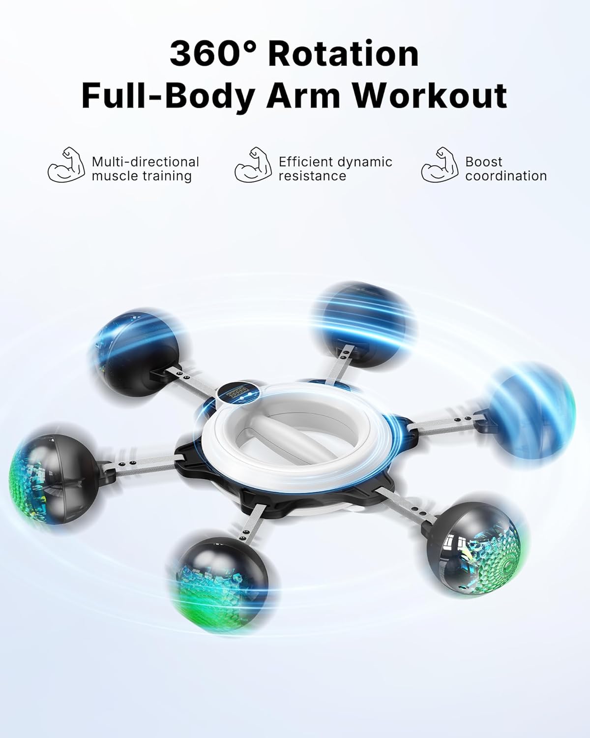360 Arm Trainer showing 360-degree multi-directional rotation